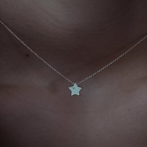 collier étoile ysis chaine fine élégant or blanc diamant blanc serti aupiho joaillerie