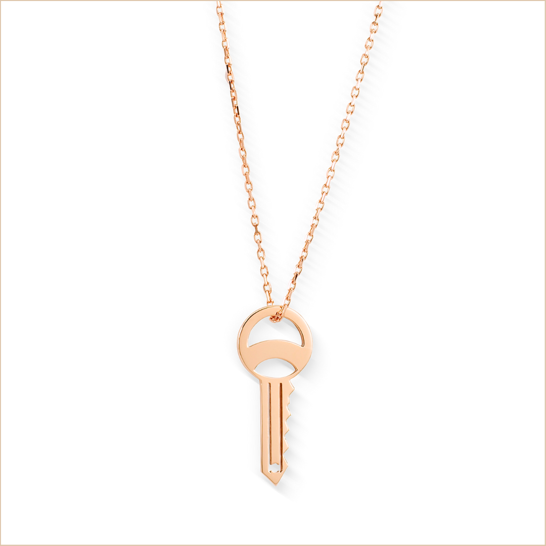 collier clé évidée collection sésame or rose 18 carats recyclé chaine fine aupiho joaillerie