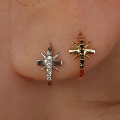 Obsession cross earring - Diamonds boucle oreille captive or rose diamants noir 3