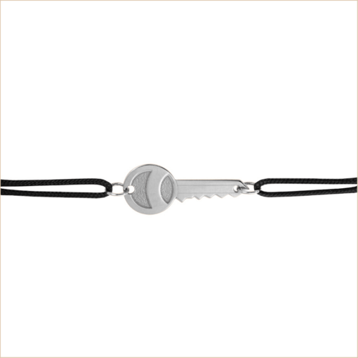 bracelet clé pleine sésame taille M or blanc cordon noir aupiho joaillerie