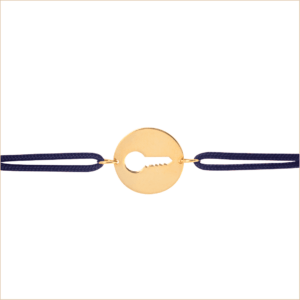 bracelet cordon noir médaille clé sésame or jaune aupiho joaillerie