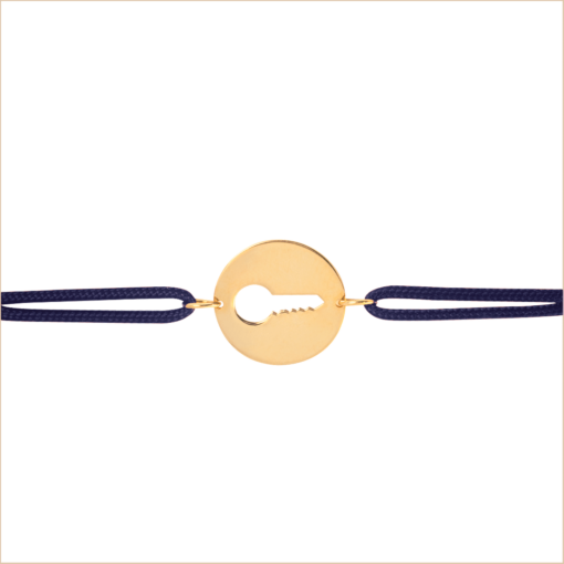 bracelet cordon noir médaille clé sésame or jaune aupiho joaillerie