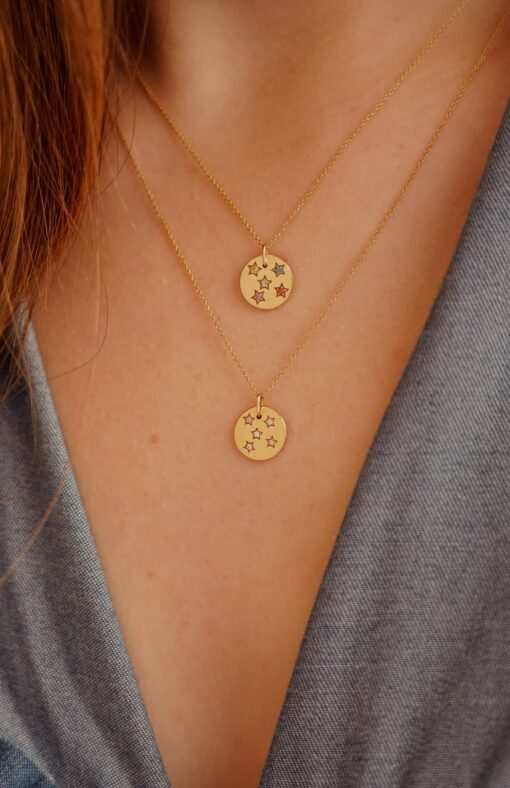 Constellation medal necklace - Diamonds duo colliers medailles constellation celeste arcenciel orjaune diamantsblancs pierresprecieuses aupihojoaillerie scaled