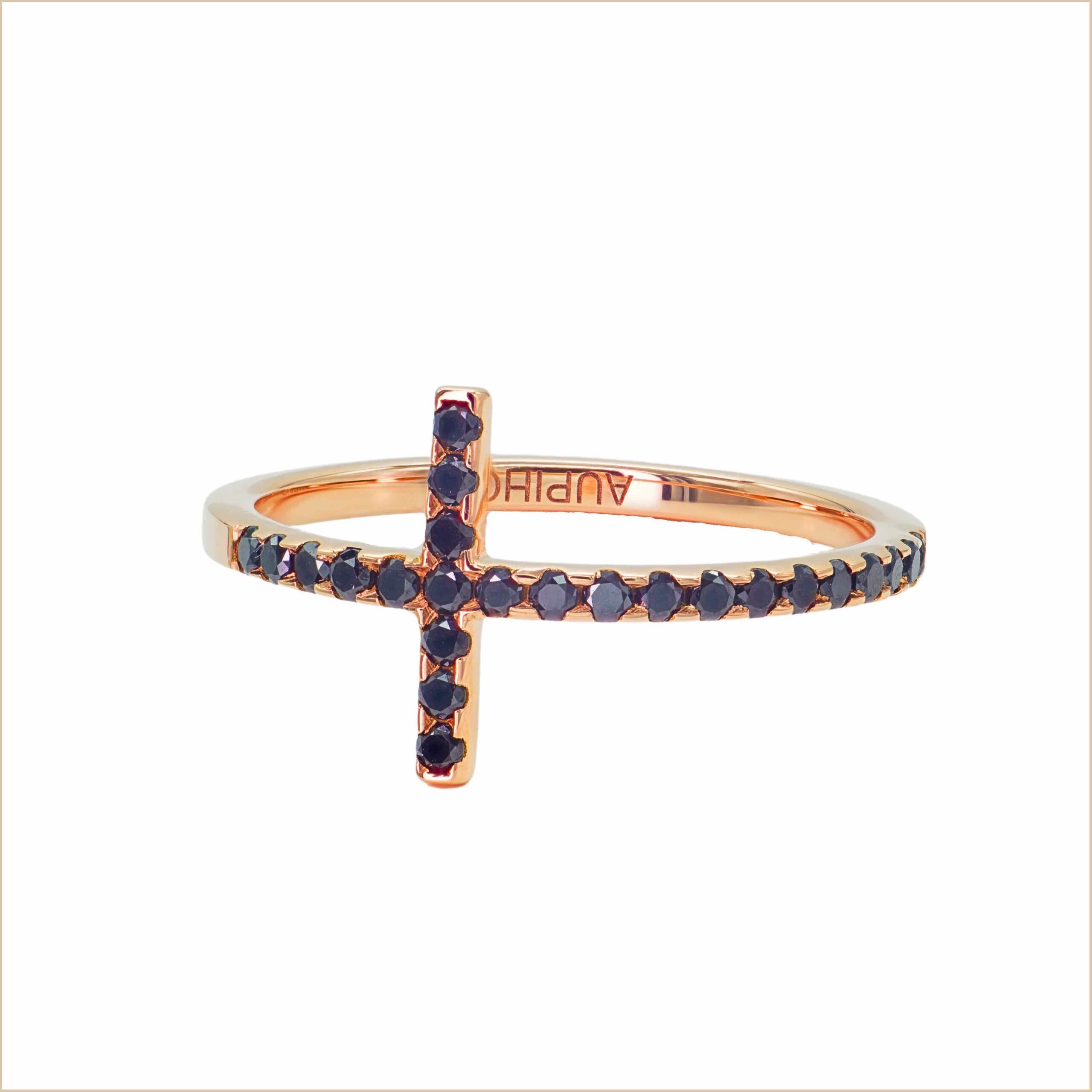 ring cross diamond clip recycled 18 carat gold aupiho jewellery