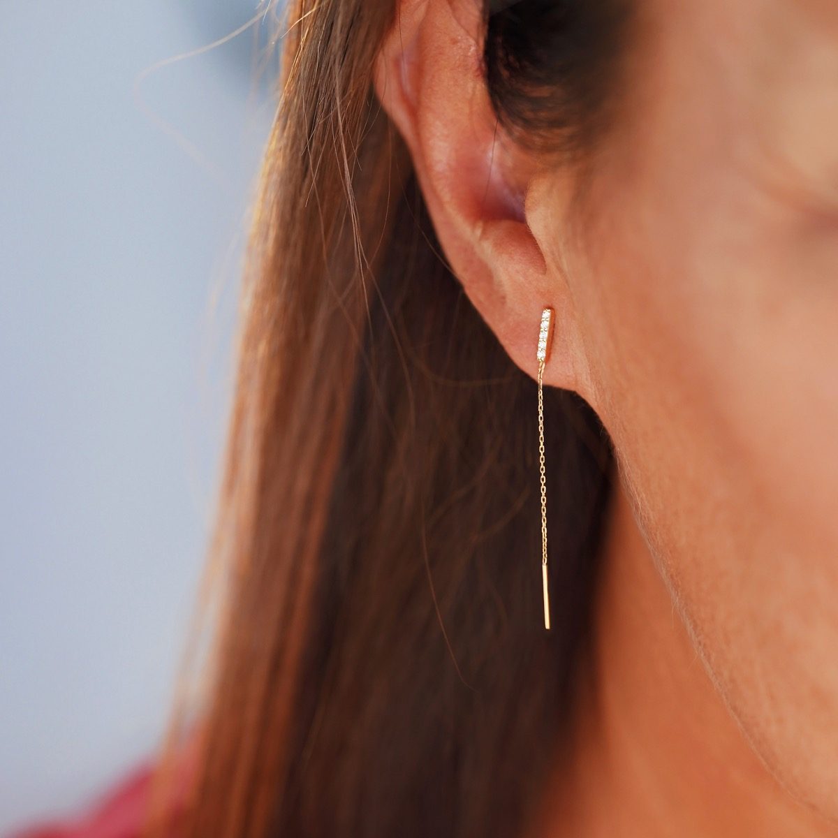 boucle d'oreille barrette chaine or jaune et diamants blancs or recyclé 18 carats jane aupiho joaillerie