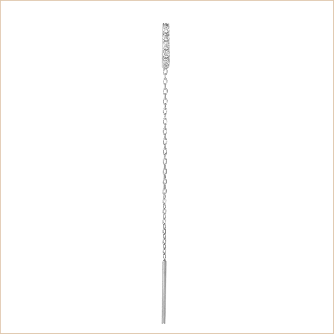boucle d'oreille barrette chaine fine or blanc et diamants blancs or recyclé 18 carats aupiho joaillerie