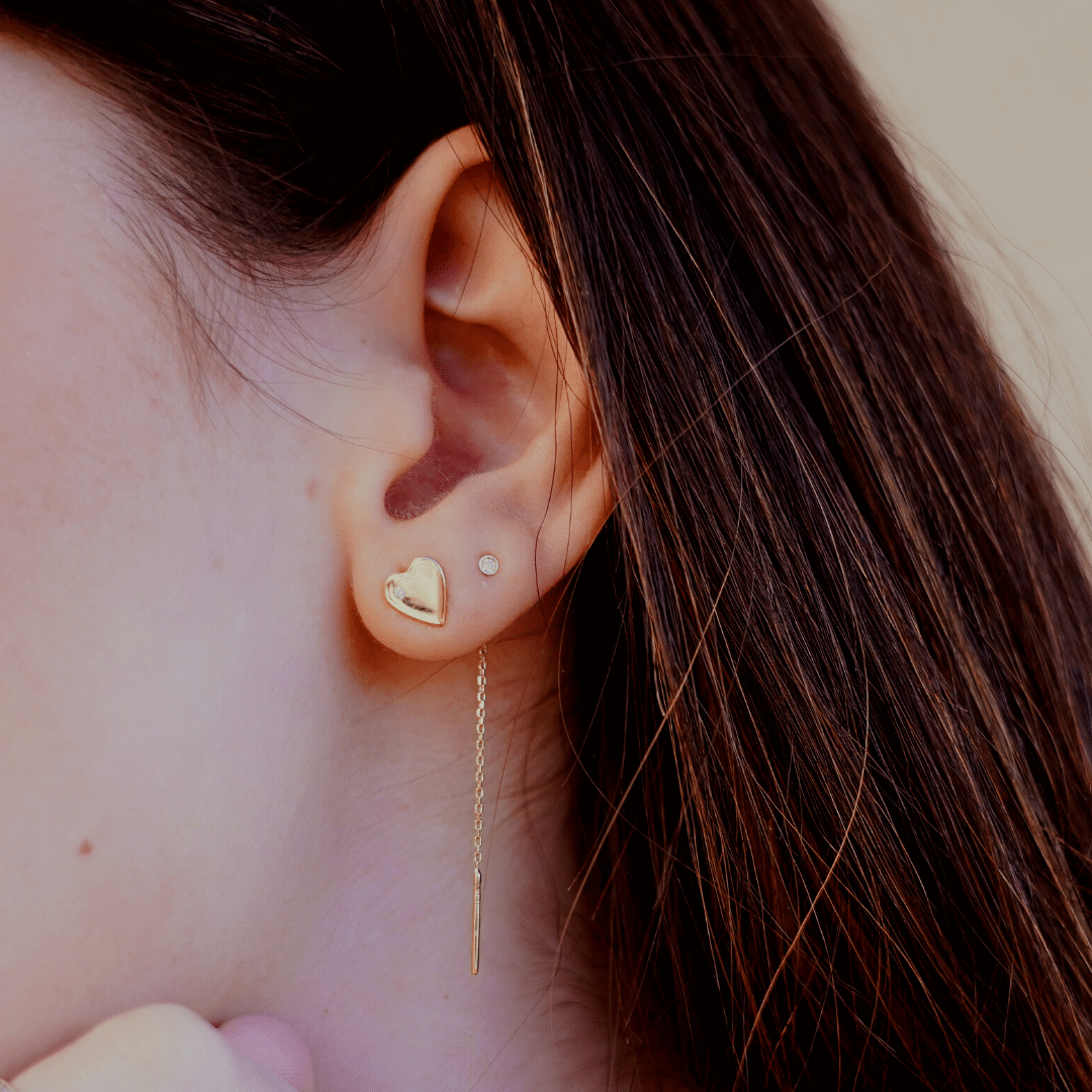 boucle d’oreille solitaire chaine or jaune et diamant blanc or recyclé 18 carats puce aupiho joaillerie