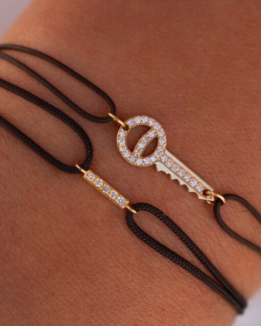 bracelet cordon barrette jane cle sesame diamants blancs or jaune 18 carats sesame aime aupiho joaillerie