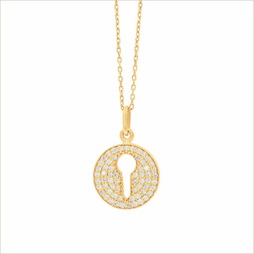 collier médaille sésame clé pavée de diamants blancs or jaune aupiho joaillerie