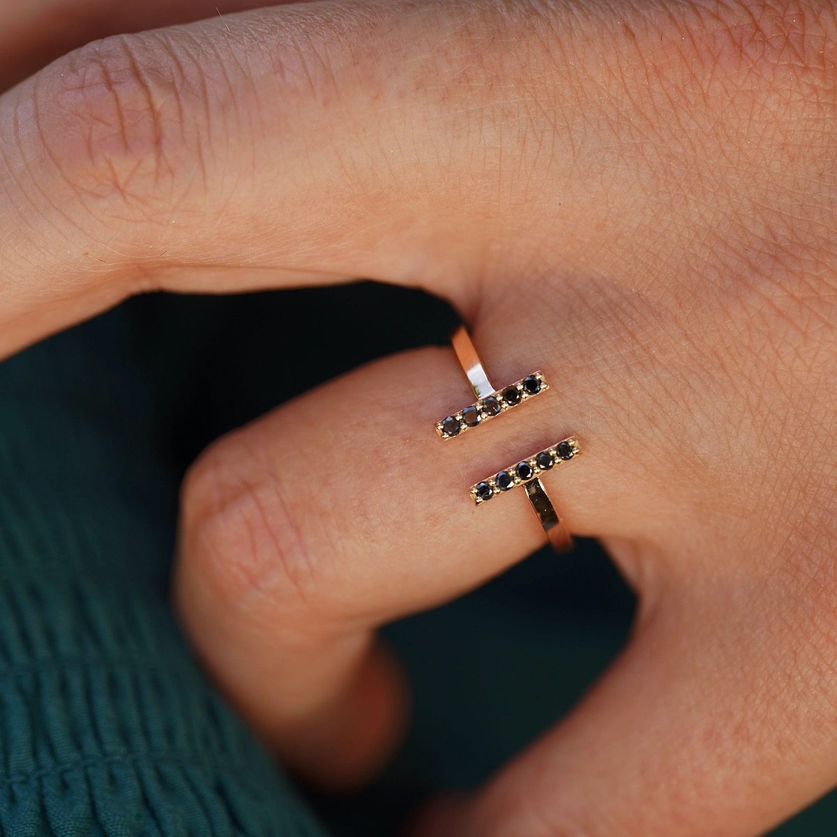 barrettes ring in pink gold and black diamonds in 18-carat recycled gold aupiho jewelry