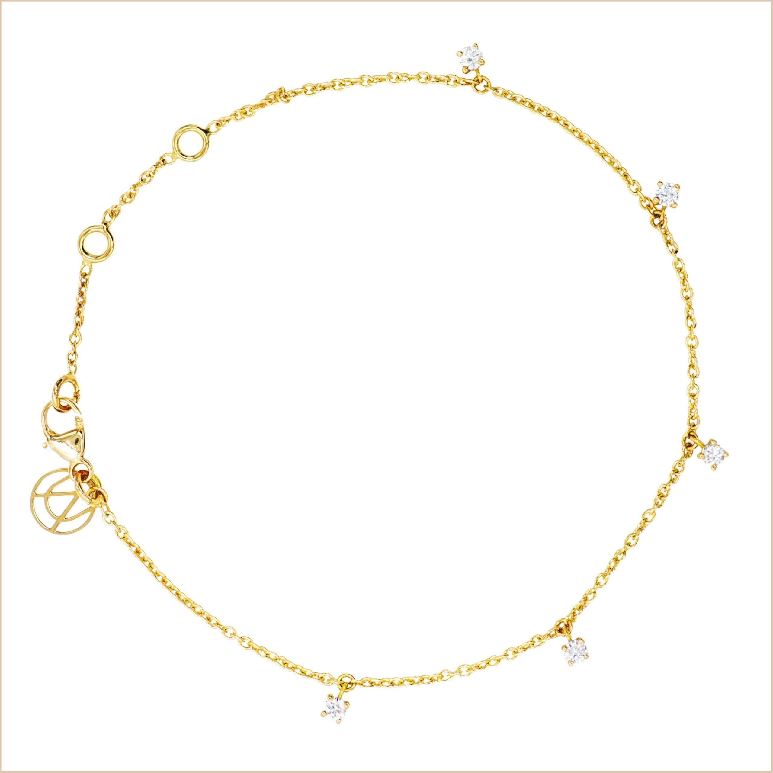 bracelet pampilles cheville or jaune diamants blancs or 18 carats recyclé glam aupiho joaillerie