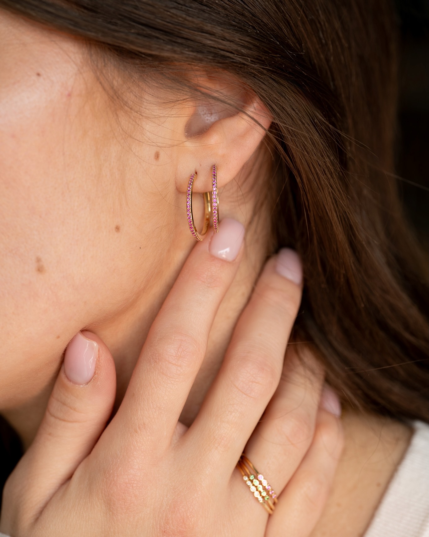 créole saphirs roses 20 mm divine or jaune aupiho joaillerie