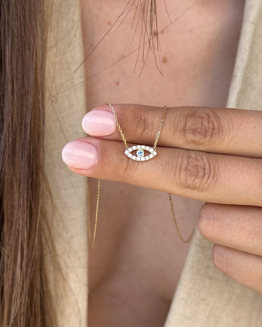 collier oeil diamants aigue marine or 18 carats recyclé aupiho joaillerie