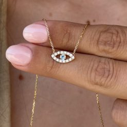 collier oeil diamants blancs aigue marine or 18 carats aupiho joaillerie