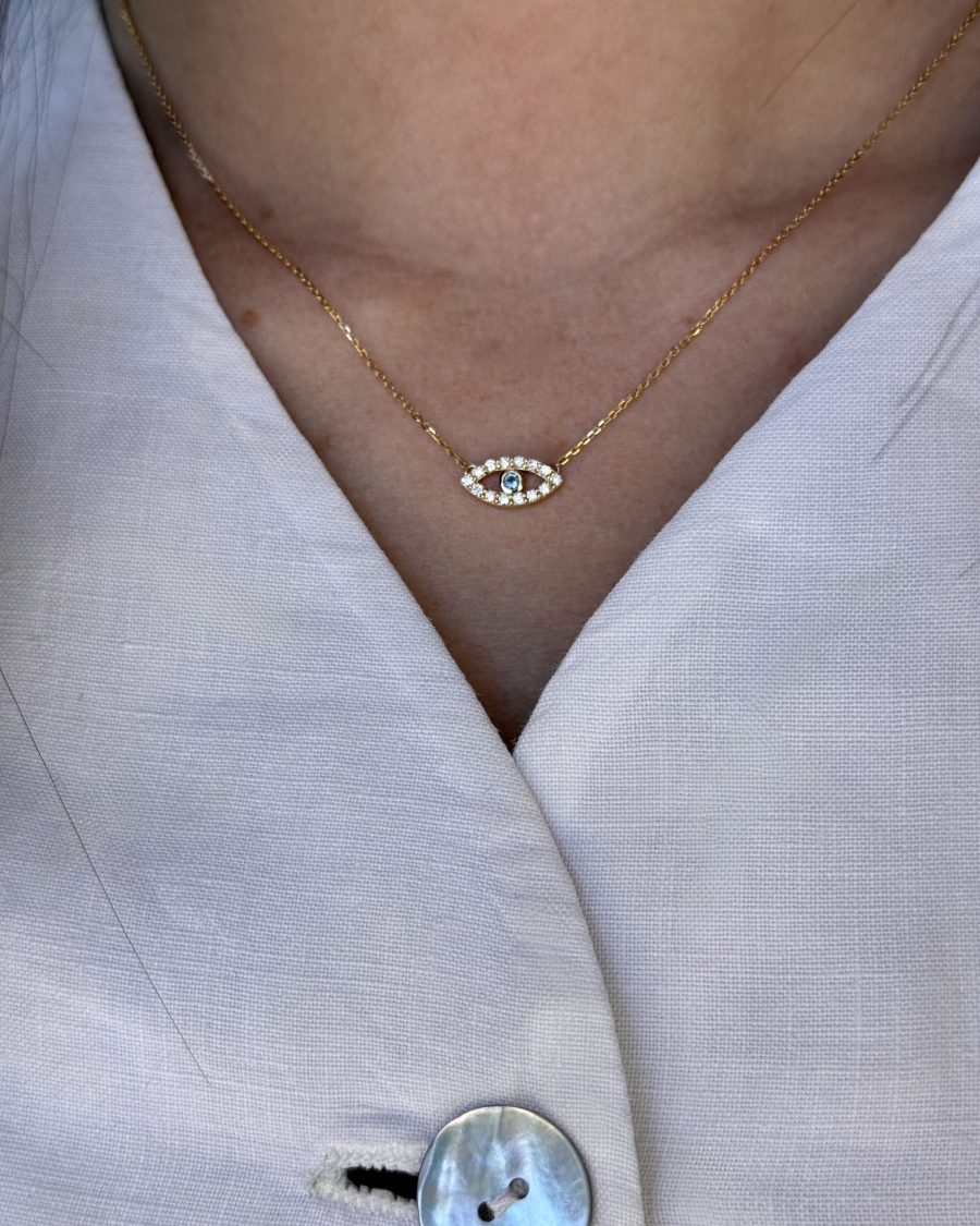 collier oeil diamants blancs aigue marine or jaune 18 carats aupiho joaillerie